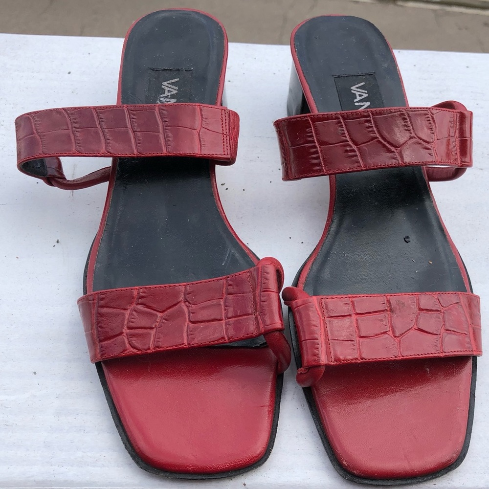 VAN ELi Croc Leather Slip On Sandals Red Size 8N
